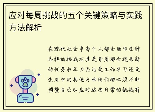应对每周挑战的五个关键策略与实践方法解析